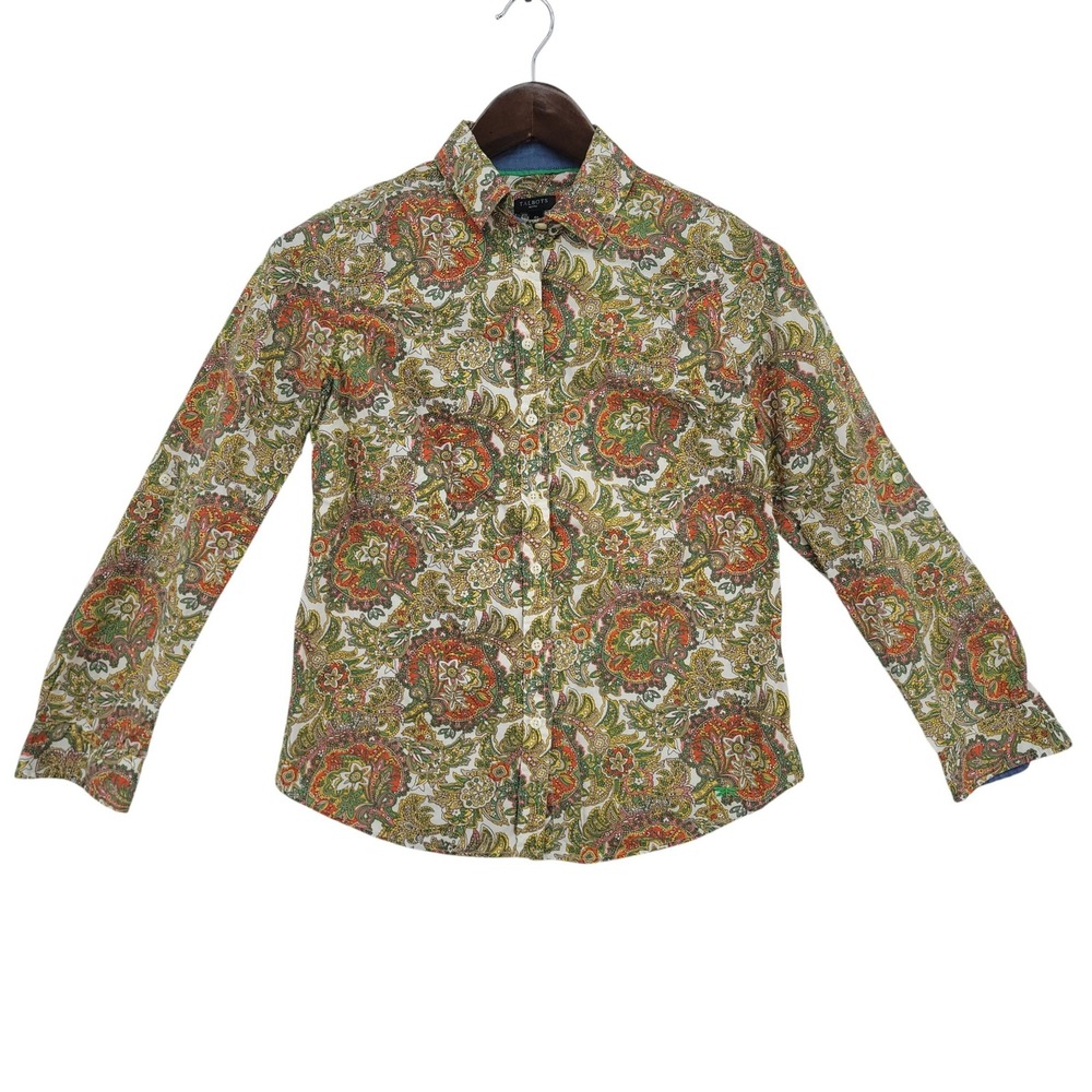 Talbots‎ Petites 4P Button Front Shirt Cotton Paisley Floral Multicolor